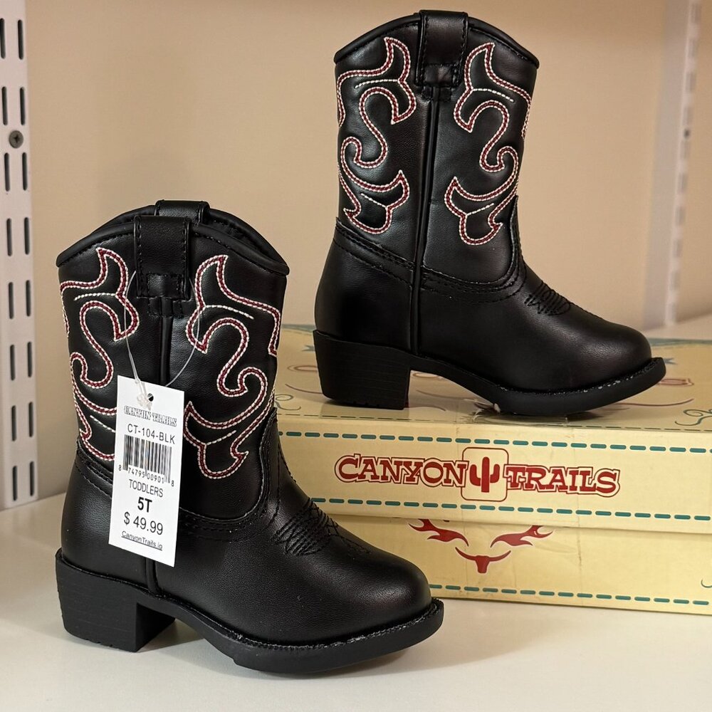 Canyon Trails Lil Cowboy Boots Pointed Toe Classic Black Toddler Size 5T